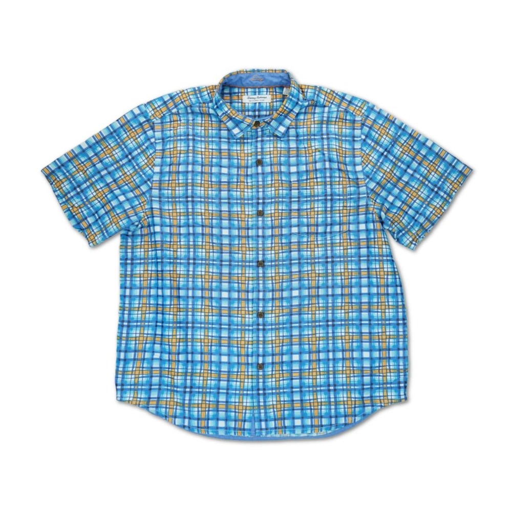 Tommy Bahama Coconut Point Shirt‎ Mens XL Plaid Pocket Short Sleeve Tencel
